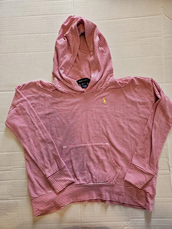 Ralph Lauren Girls Pink Striped Oversized Hoodie M 8-10 Pony Logo