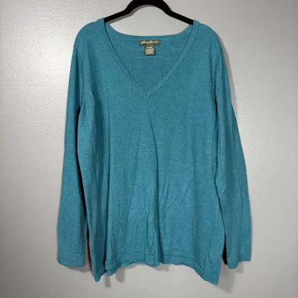 Eddie Bauer Minimalist Utility Teal V-Neck Sweater - Size XXL - Womens Plus Size
