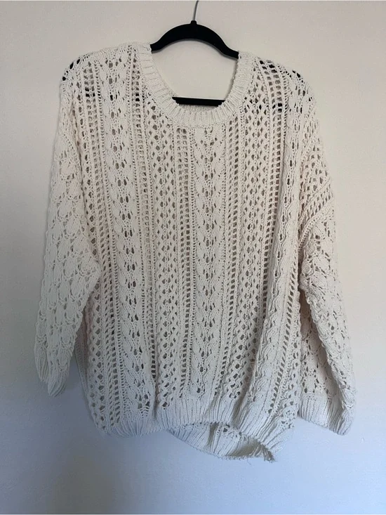 Umgee Cream Open-Knit Scoop Neck Sweater