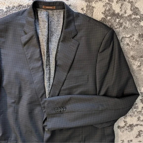 Peter Millar Collection Mens 46T Wool Blazer Grey Micro Check Paisley‎ Lining