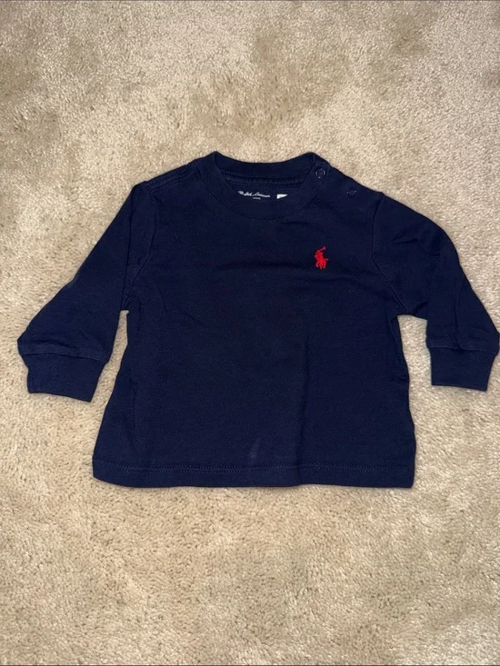 Ralph Lauren Navy Long-Sleeve Tee with Red Pony Logo
