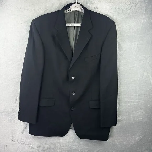 vintage oscar de la renta Wool Blazer‎ Men's 46L Black Suit Jacket