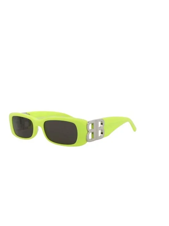 New Balenciaga Women's Sunglasses Square Rectangle Acetate Frame Yellow Silver