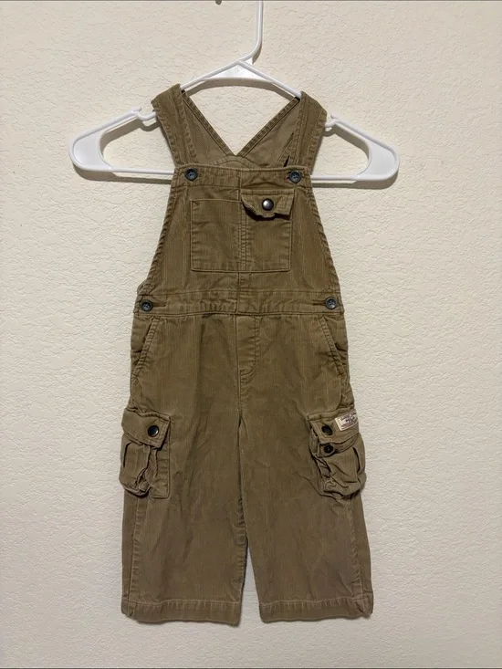 Polo Ralph Lauren Vintage Tan Corduroy Cargo Overalls Size 24 Months 100% Cotton