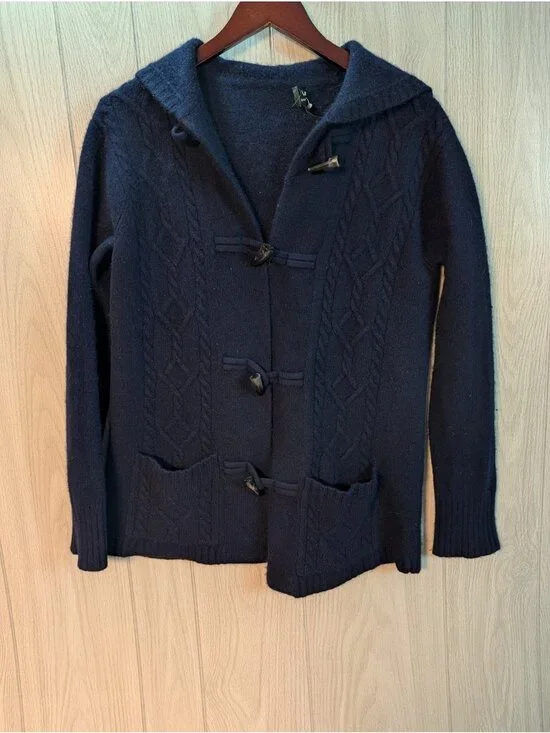 Lauren Ralph Lauren Sweater Lambswool Cable Knit Hooded Toggle Cardigan Medium