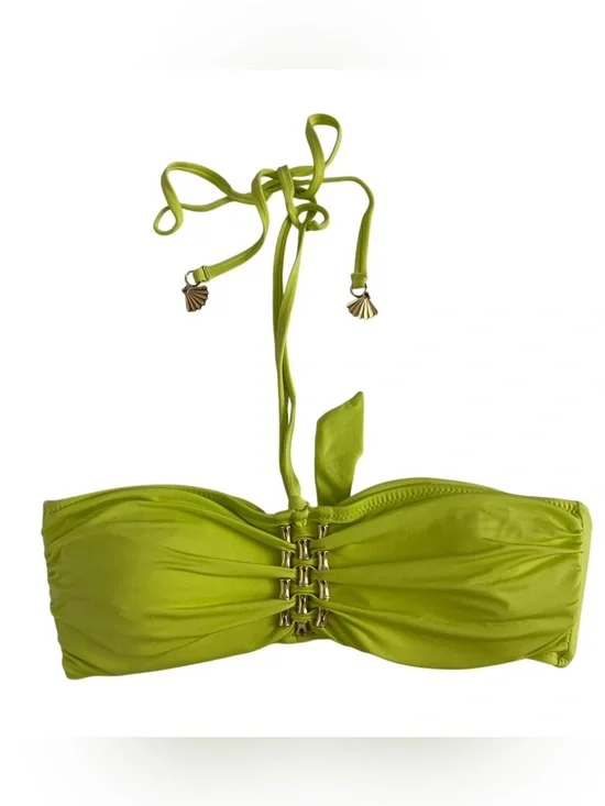 Trina Turk Lime Green Bandeau Swim Top with Decorative gold detailing
