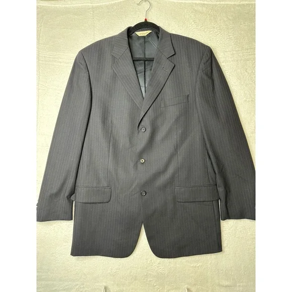 Pronto Uomo Mens Pinstripe Suit 44 Tall 39W Navy Blue Worsted Wool 2pc Canada