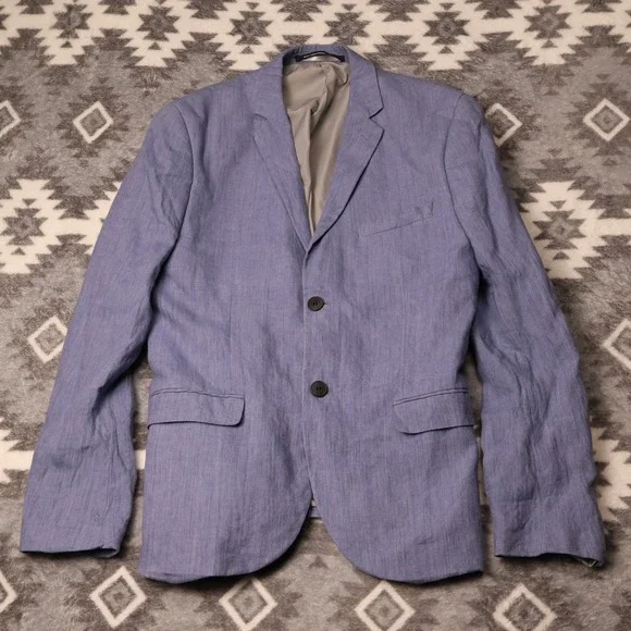 H&M Mens Blue 100% Linen Slim Fit Blazer Sport Coat 40R 0341234 3