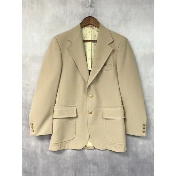 Vintage Sears The Classic Collection Blazer Mens 38 Tan Gold Button 70s Disco