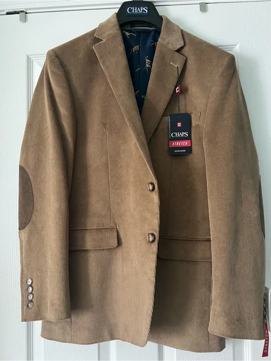 Chaps Men’s Tan Corduroy Stretch Blazer with Elbow Patches