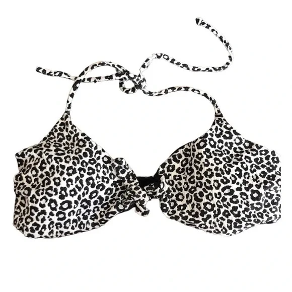 Amuse Society Leopard Print Bikini Bathing Suit Top S