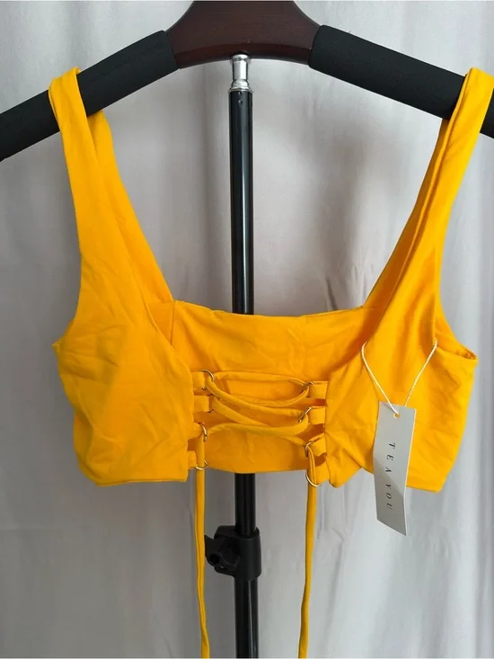 NEW Tea You Swim Haven Lace Up Bikini Swimsuit Top Yellow Size Large‎ NWT