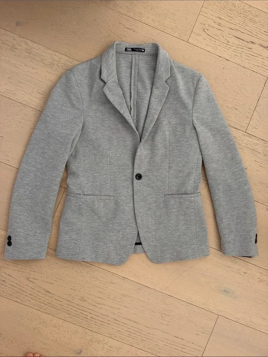 Zara Light Gray Single-Button Knit Blazer
