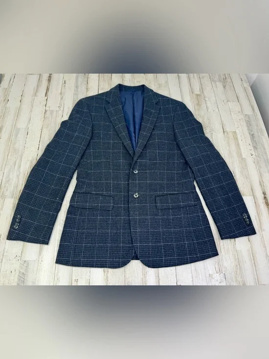 Jos A Bank 1905 Blazer Mens 38R Blue Windowpane Wool Brrr Comfort Sport Coat