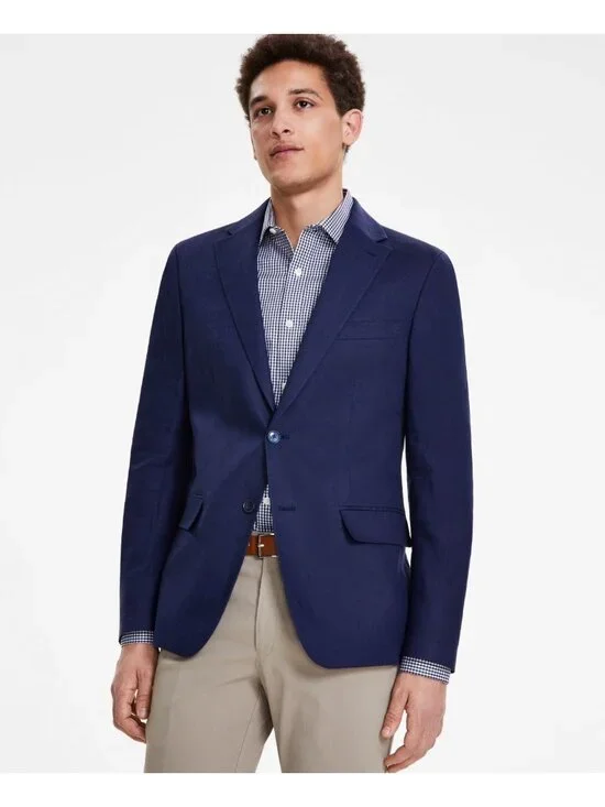 Tommy Hilfiger Big & Tall Modern Fit Linen Suit Jacket Navy Solid Size 48 NWT