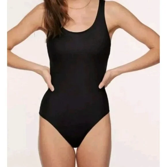 PINK by Victoria's Secret Black Scoop Neck Low Back One Piece Swimsuit Women's‎