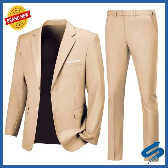 Slim Fit Two Button Notched Lapel Suit Jacket Pants Set for Prom Business