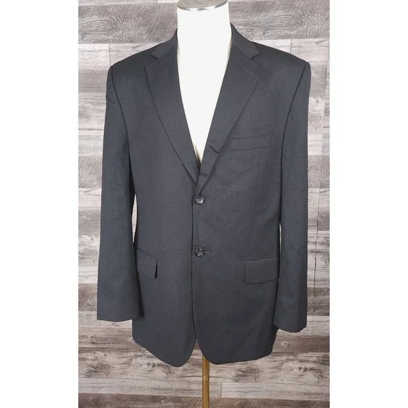 Pronto Uomo Mens Black 100% Wool 2 Button Blazer Suit Jacket 42 Regular