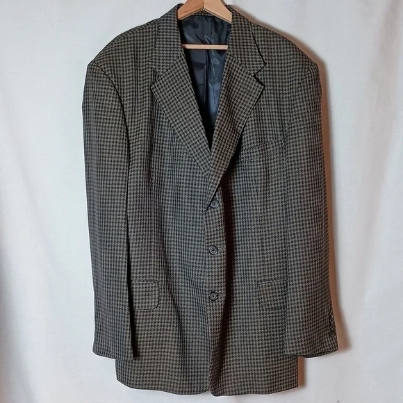 Oscar De La Renta Vintage Wool Houndstooth Sports Coat Size 50R