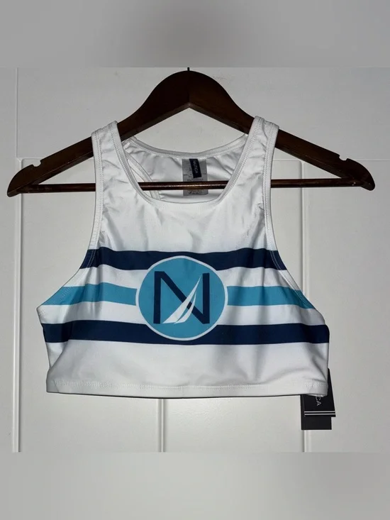 Nautica Logo High Neck Racerback Swim Top Women L Beach Surf Summer Vacation NEW
