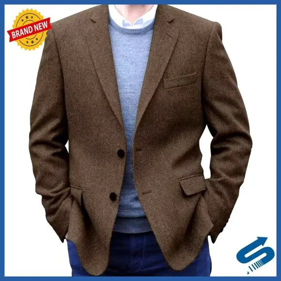 Herringbone Tweed Blazer Lightweight Sport Coat Business Casual Jacket XXL