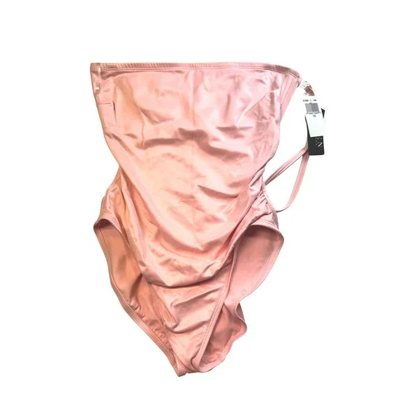 Lauren Ralph Swimsuit‎ Ruched Tie Pink One Piece Size 14 NWT Halter Strapless