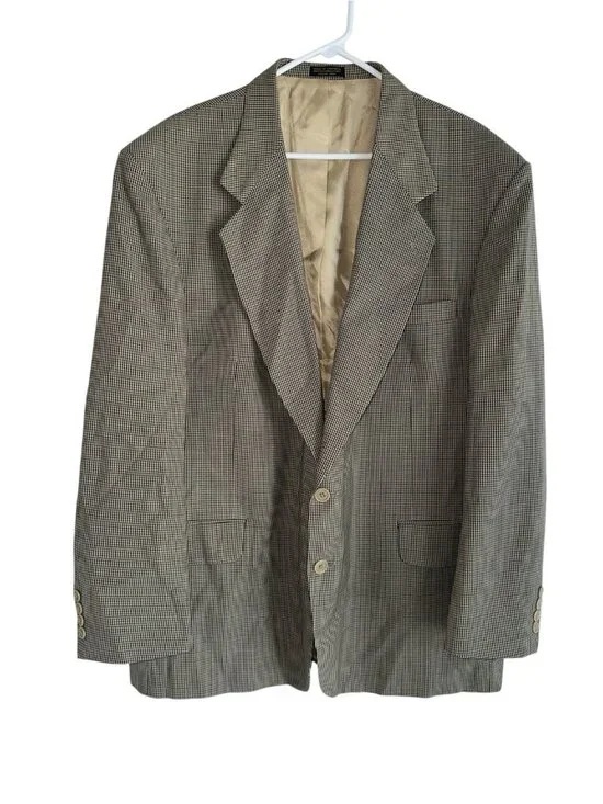 Oscar De La Renta Signature Houndstooth Men's Blazer 48R Wool Brown Old Money
