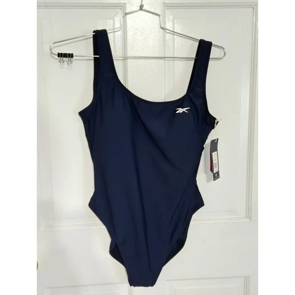 Reebok one piece swim suit low scoop back‎ NWT Navy blue sz Large $62MSRP