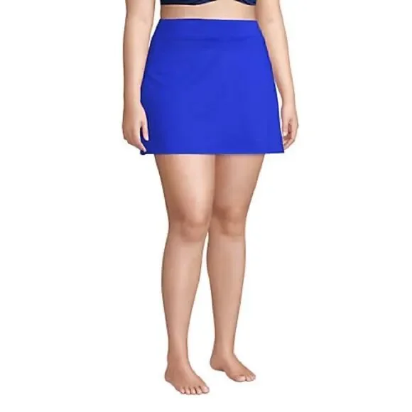 Land’s End plus size tummy control electric blue swim skirt panty in sizes below