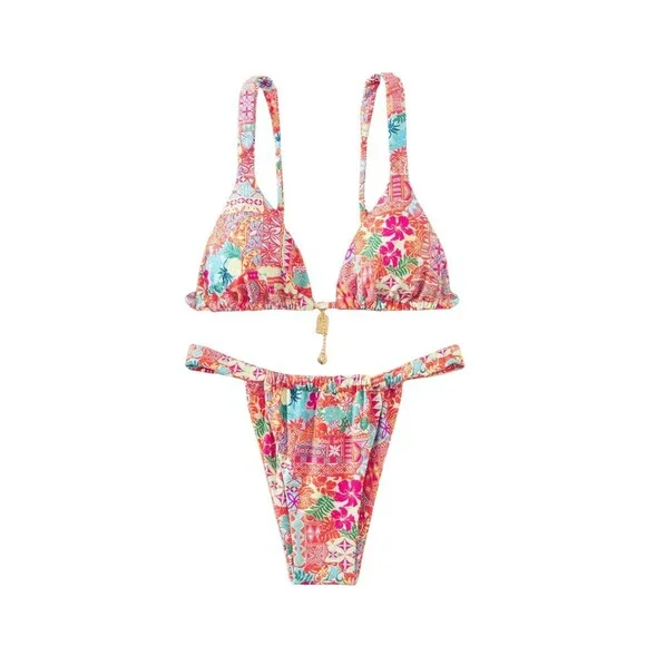 RoseSeek Women's 2 Piece Floral Tropical Print Bikini Set Boho Triangle XS