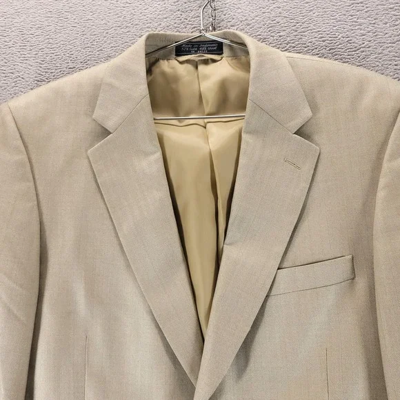 Haspel Suit Jacket Mens 40R Beige Silk Wool Sport Coat Business Summer Wedding