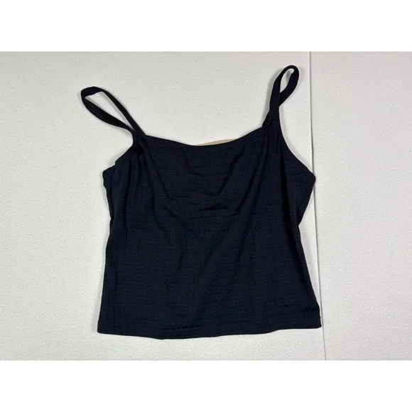 Speedo Womens Black Textured Grid Tankini Top Open Back Shelf Bra Sz 16