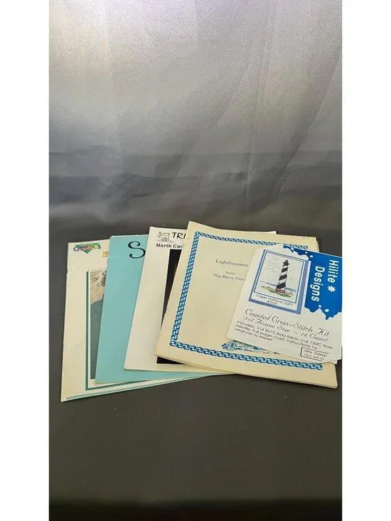 5 Assorted Cross-Stitch & Needlework Pattern Books: Lighthouses & Seascapes