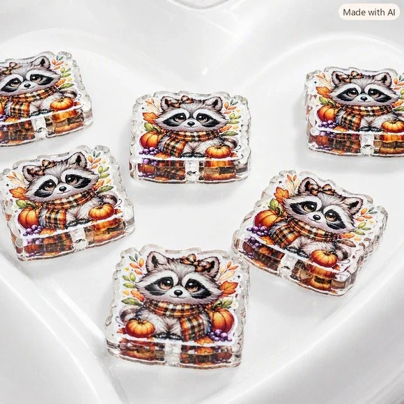 Fall Raccoon Beads 2 Pcs Focal Bead Pumpkin Beaded Pen Jewelry Halloween