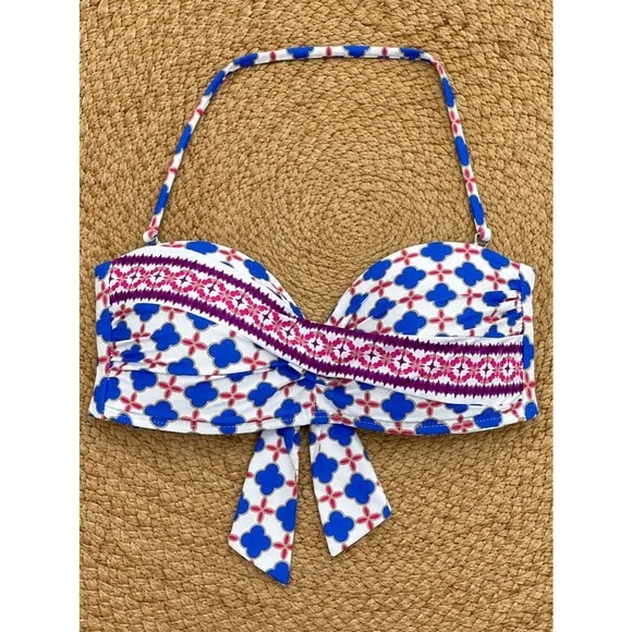 NWT La Blanca Bikini Top Size 4 Blue Pink Red Geo Halter Bandeau Twist Tie Back