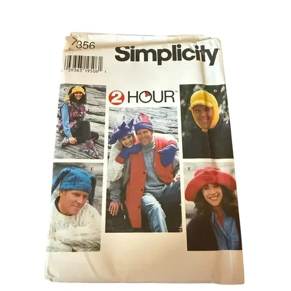 Simplicity 2‎ Hour Hats Mittens Vest Booties 7356 S M L Adult Uncut Star Jester
