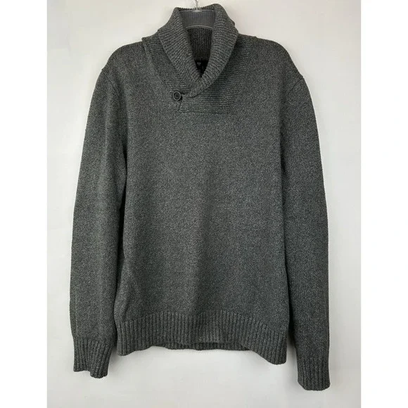 Gap Sweater Mens L Gray Shawl Collar Gray Cotton Knit Pullover Casual Classic