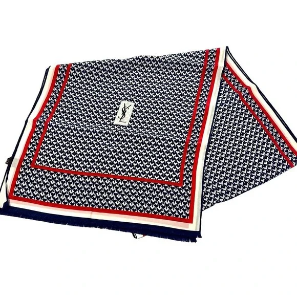 Yves Saint Laurent‎ Scarf/Shawl Silk Red/White/Blue
