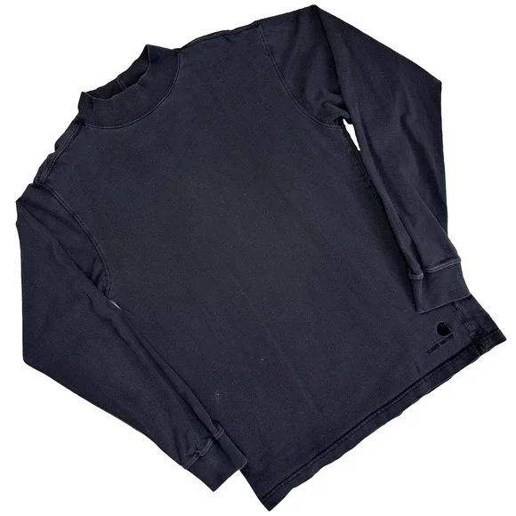Vtg Carhartt Mock Neck Long Sleeve Workwear Shirt Men M Black Fade Distressed
