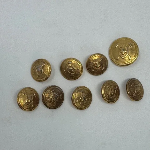 9pc Vintage Gold Tone Crest Shield Blazer Buttons Set‎ Military Style Shank Back