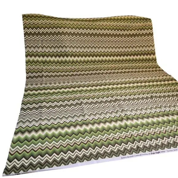 Cotton Fabric Green Brown Chevron Elizabeth Caldwell Garden Walk 1yd x 44”