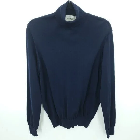 Men's Williams & Kent 100% Merino Wool Fine Knit Turtleneck Sweater M Navy Blue