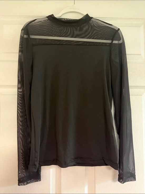 Black Mesh Long Sleeve Top