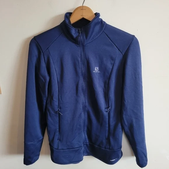 Salomon Full Zip Sweatshirt Fleece Lined Blue Long Sleeve M Medium