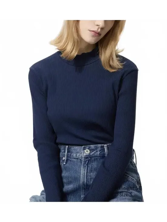 Uniqlo Ribbed High Neck T-Shirt NWT Blue XS