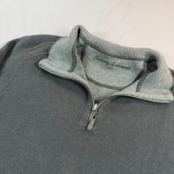 Tommy Bahama Mens Quarter Zip Pullover Sweater Contrast Stitch‎ Marlin Logo