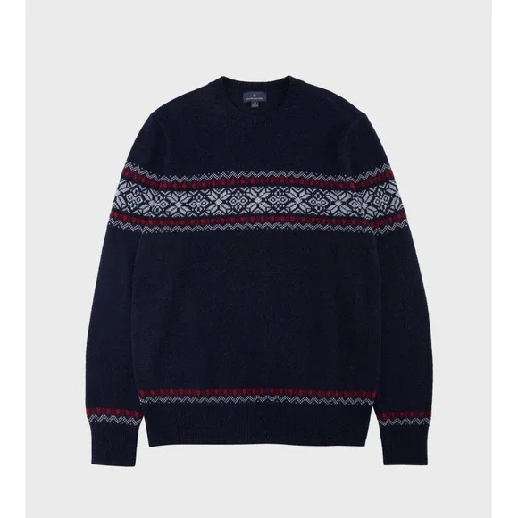 Brooks Brothers Men's Navy Fair Isle Pattern‎ Crew Neck Sweater Size L