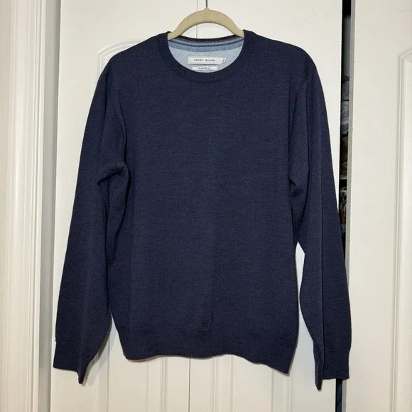 Men's CONEY ISLAND Crew Neck Prima Merino Wool Blue Size XL Sweater Pullover