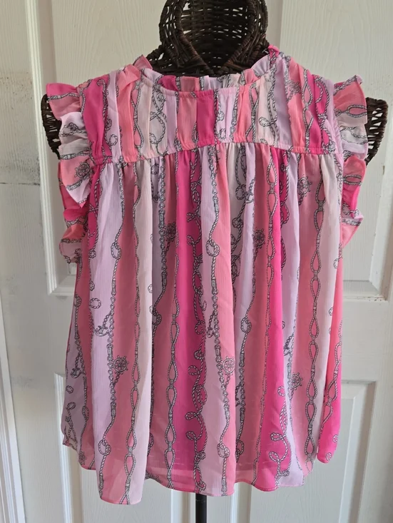 77 Park Women's Pink Striped Ruffle Sleeve Camisole-Size XL