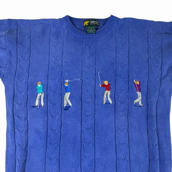 VTG Jack‎ Nicklaus Golden Bear Golf Sweater Blue Men's Medium Knit Golfer Preppy